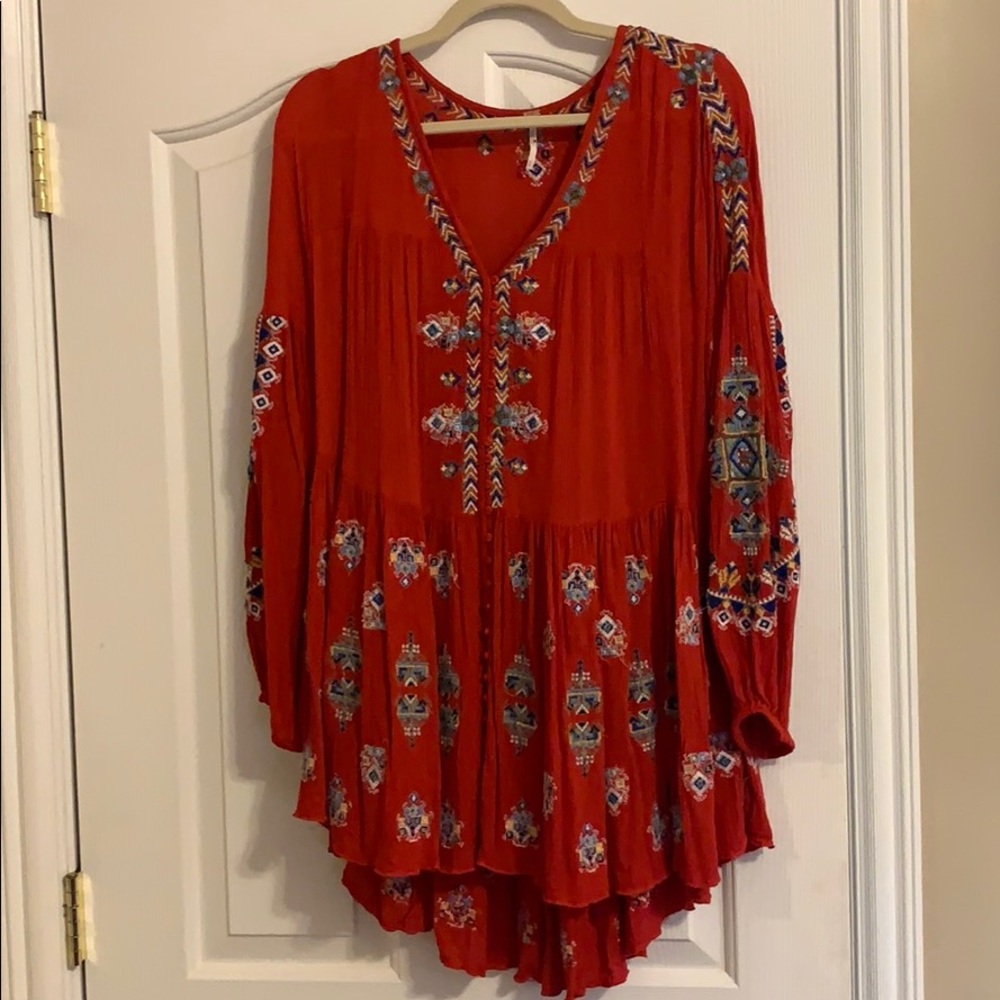 Red free people tunic